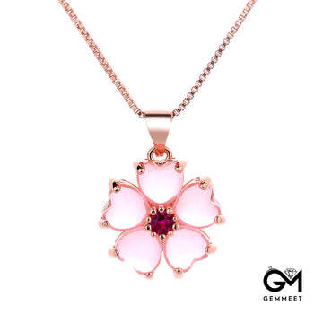 Pink Crystal Love Heart Flower Soothing Necklace Pendant