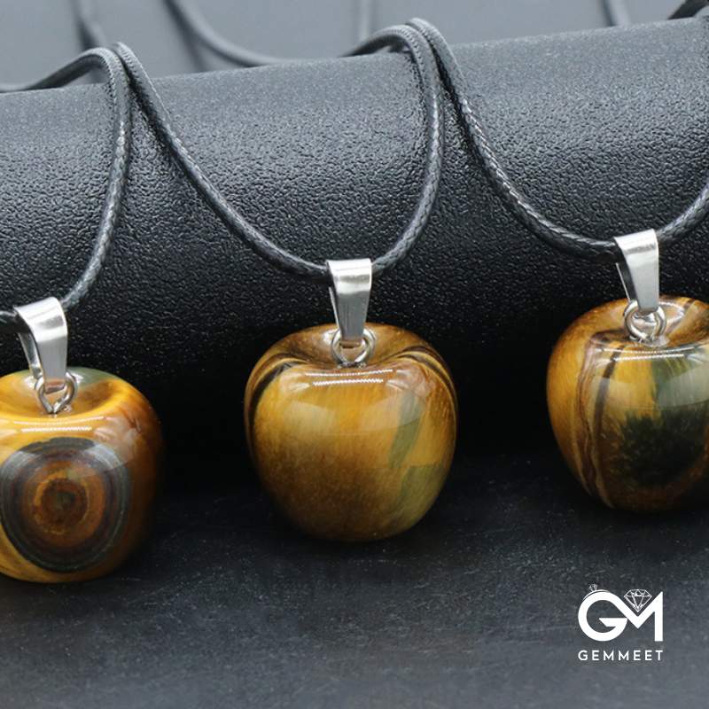 Tiger Eye Crystal Agate Apple Pendant