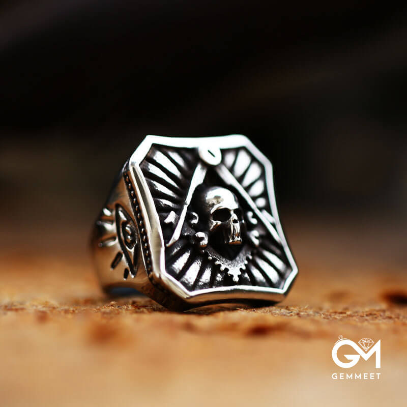 Vintage Masonic Skull Stainless Steel Ring