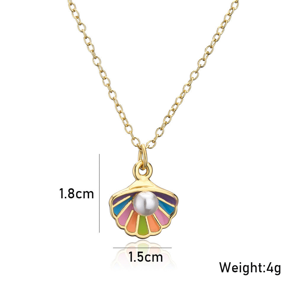 Colorful Shell Shape Pearl Chain Necklace