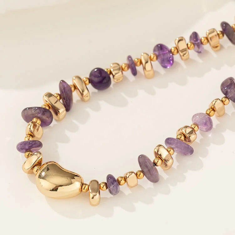 Gold Clavicle Chain Geometric Irregular Amethyst Necklace