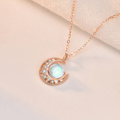 Moonstone Moon Pattern Love Necklace Pendant