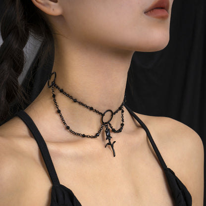 Halloween Layers Choker Black Rose Pendant Necklace