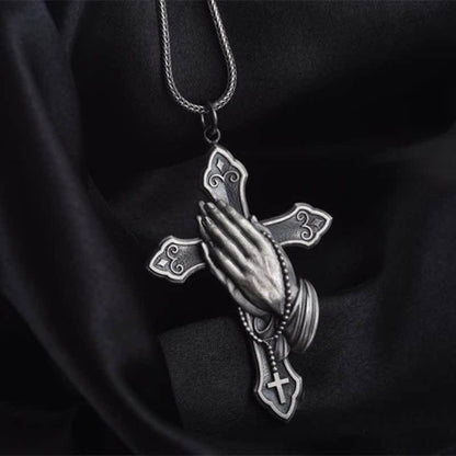 Men's Prayer Hand Cross Necklace