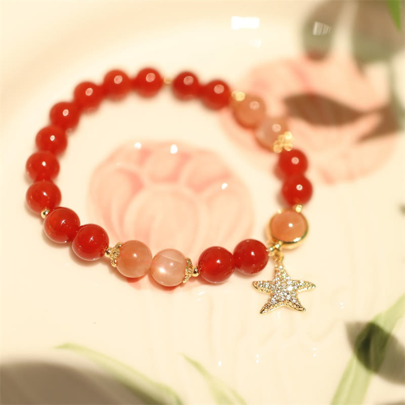 Peach Moonstone Red Agate Crystal Star Wealth Bracelet