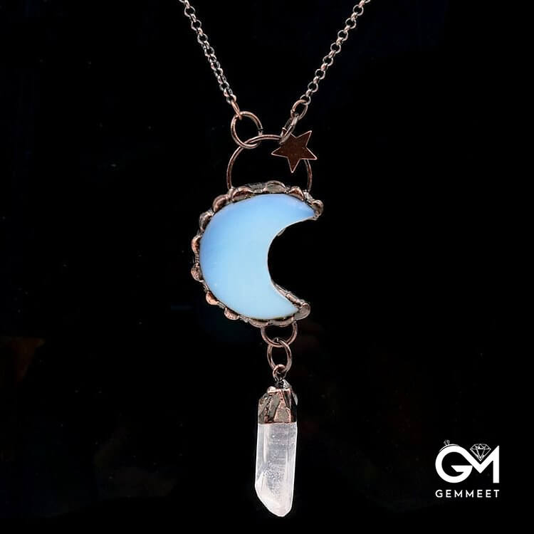 Crystal Moon Star Gemstone Pendant Necklace