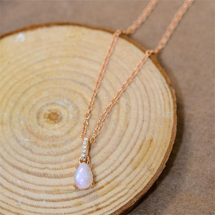 Moonstone Drop Shape Zirconia Pendant Necklace