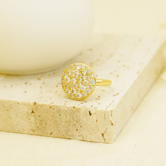 Golden Druzy White Stones Signet Ring