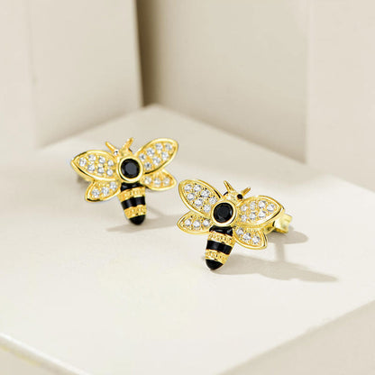 Gold Cute Bee Shape Full Stones Snap Stud Earrings