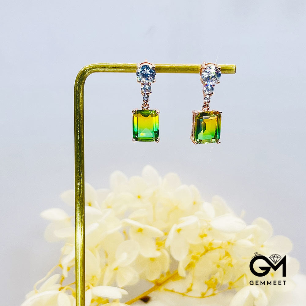 Yellow-Green Gradient Square Stone Earrings