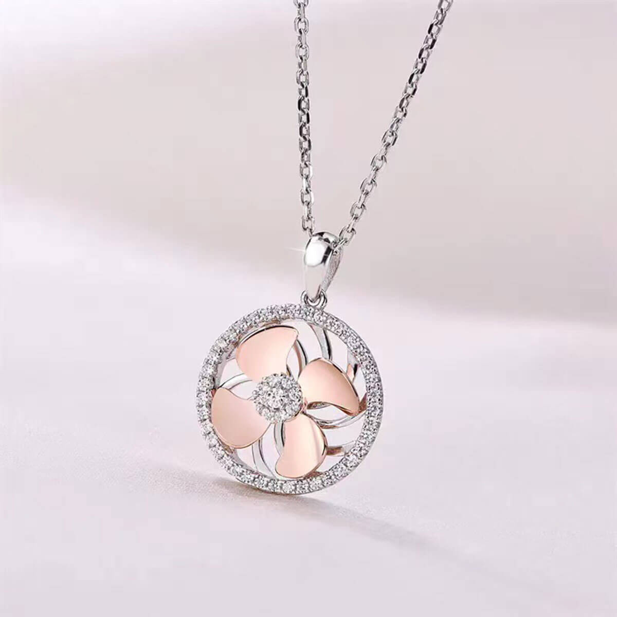 White & Rose Gold Fan Shape Pendants Chains