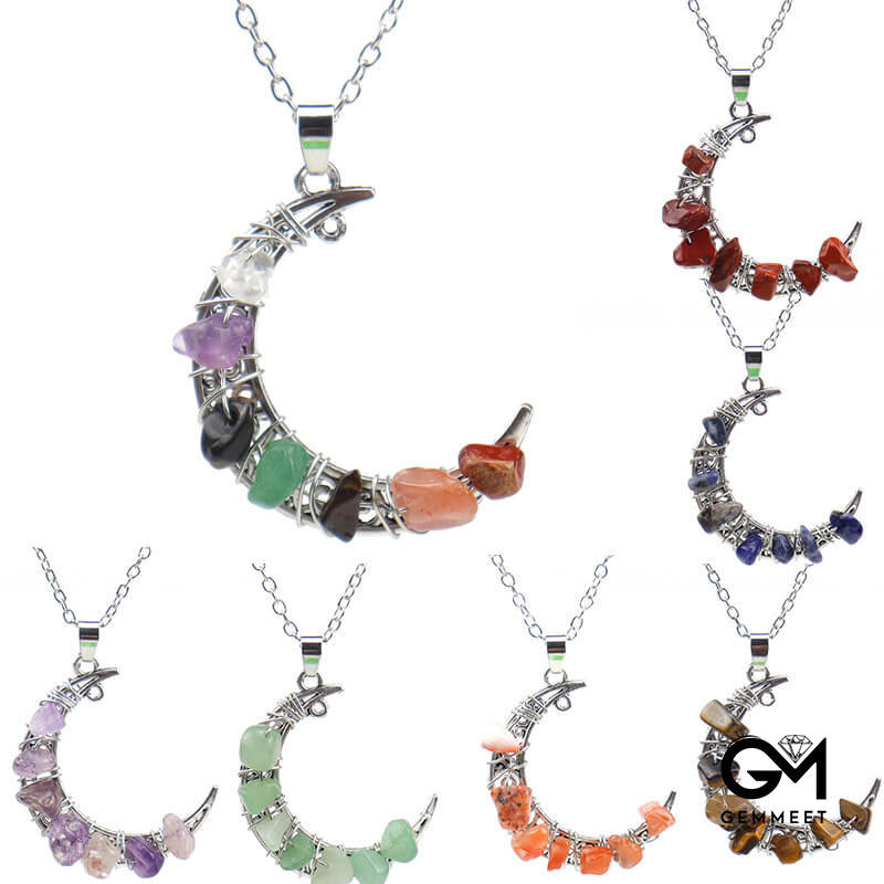 Colorful Crystal Moon Pendant Necklace