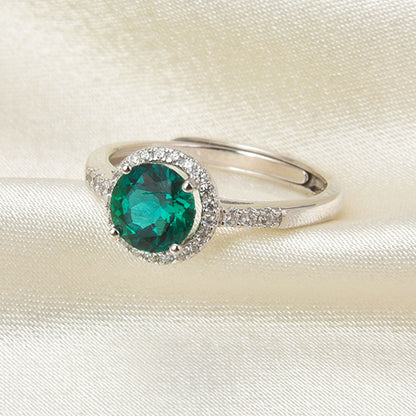 White Gold S925 Silver Olive Cut Emerald Halo Ring