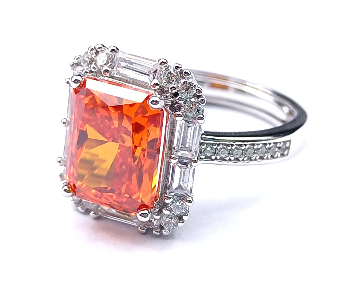 White Gold Rectangle Ruby Adjustable Halo Ring