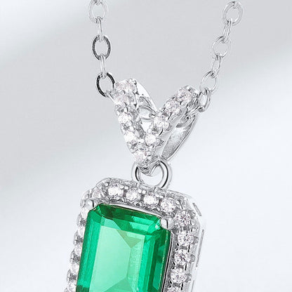 Rectangle Halo Emerald Pendant Chain