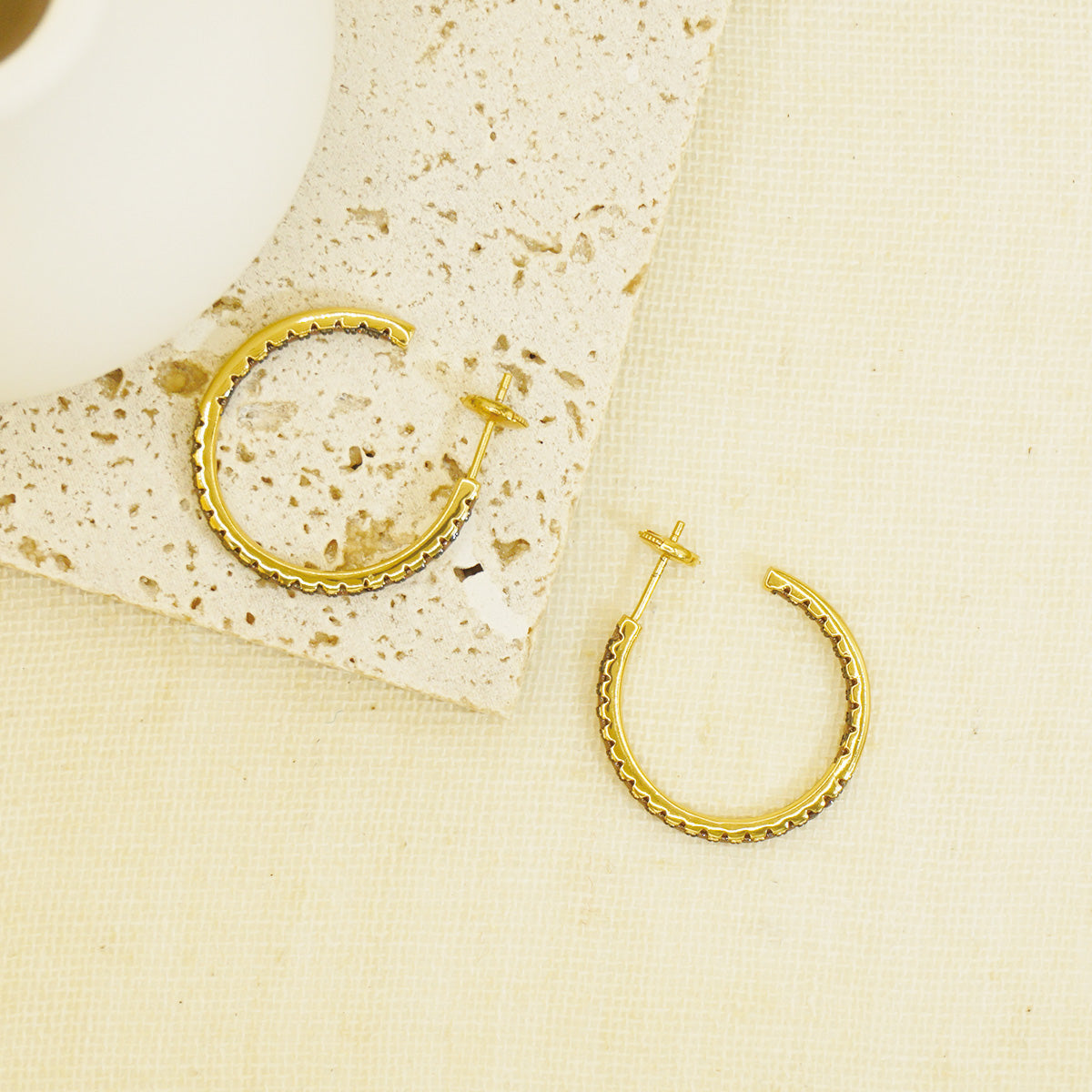 Golden Brown Stones Hoop Earrings