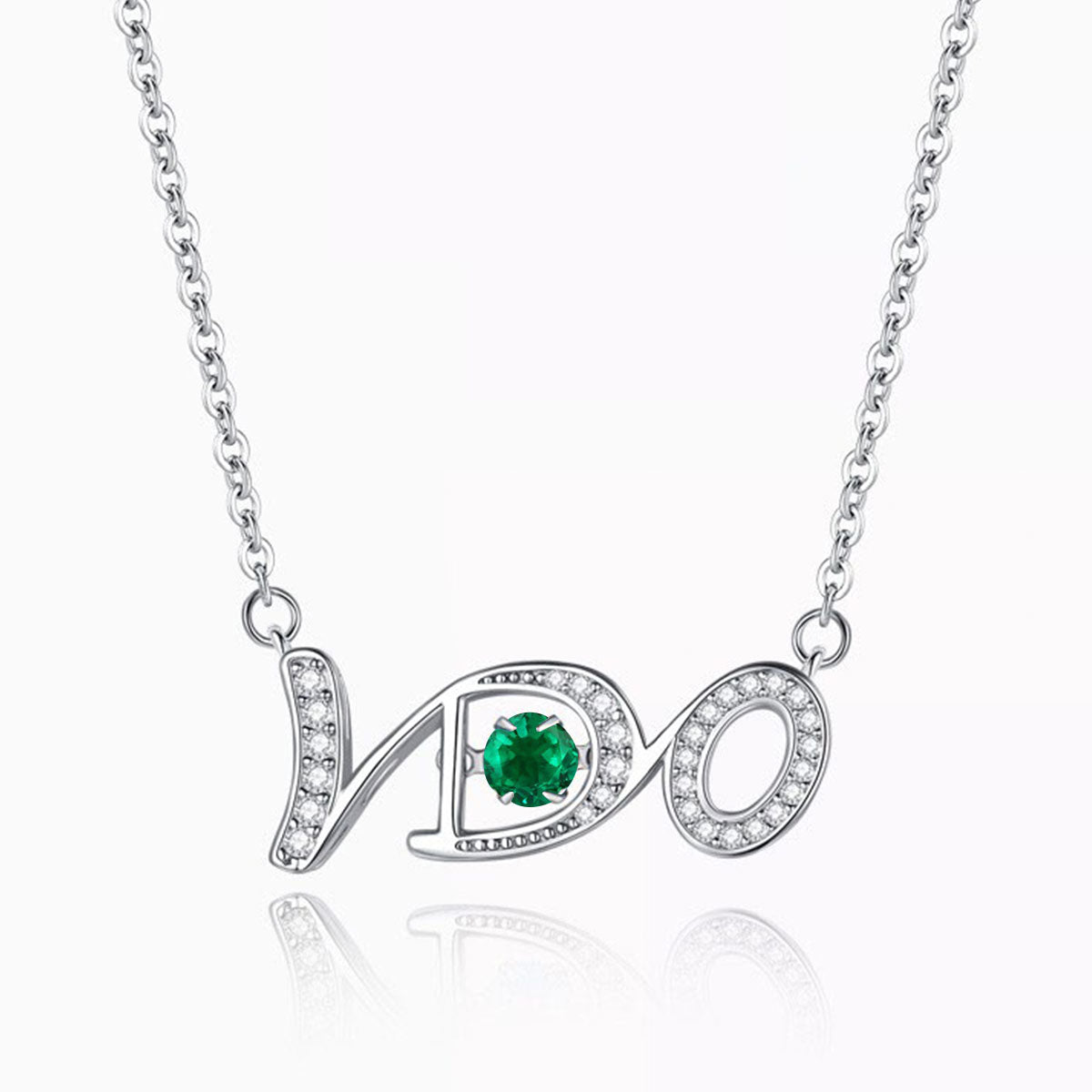 'I DO' Shape Emerald Full Stones Pendant Chain