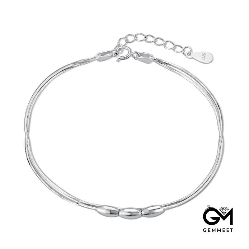 S925 Sterling Silver Double Grain Rice Bracelet