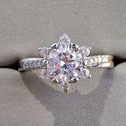 White Gold S925 Flower Shape Moissanite Ring