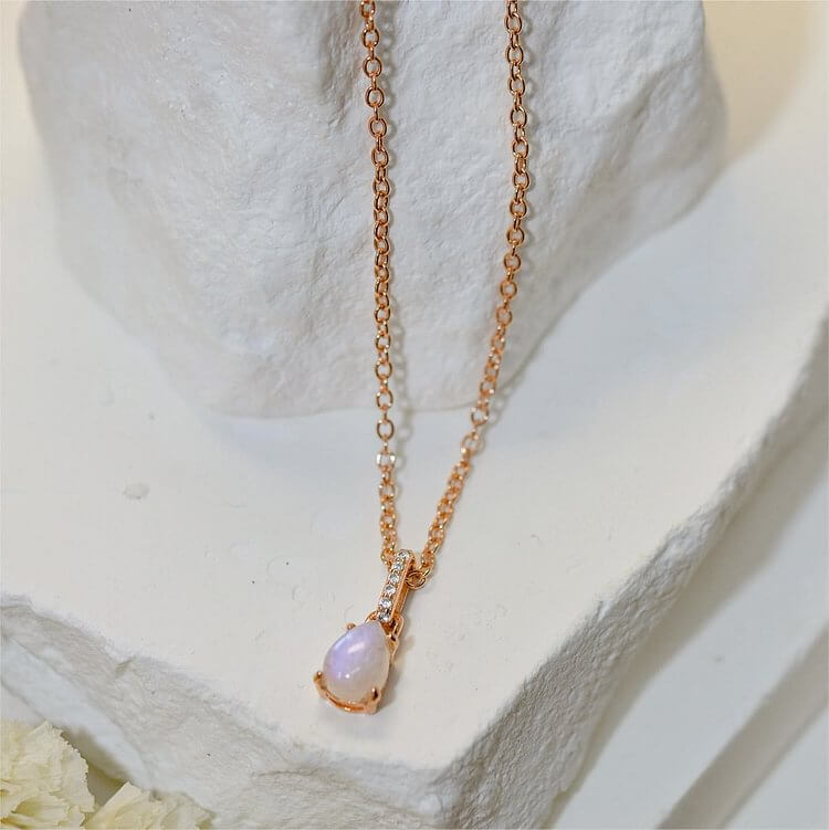 Moonstone Drop Shape Zirconia Pendant Necklace