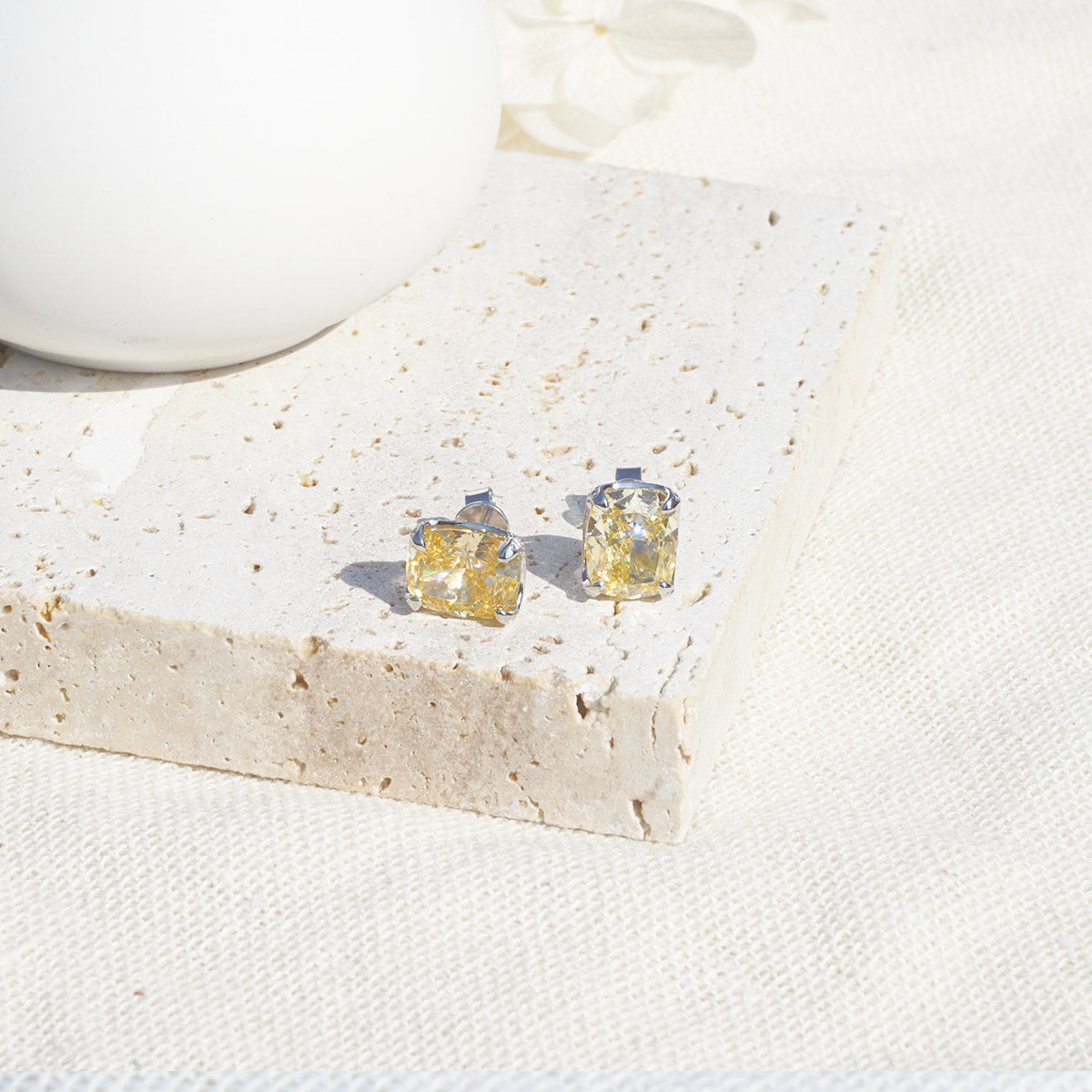 White Gold Square Yellow Sapphire Stud Earrings