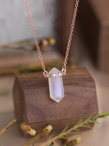 Hexagonal Column Moonstone Crystal Pendant Necklace