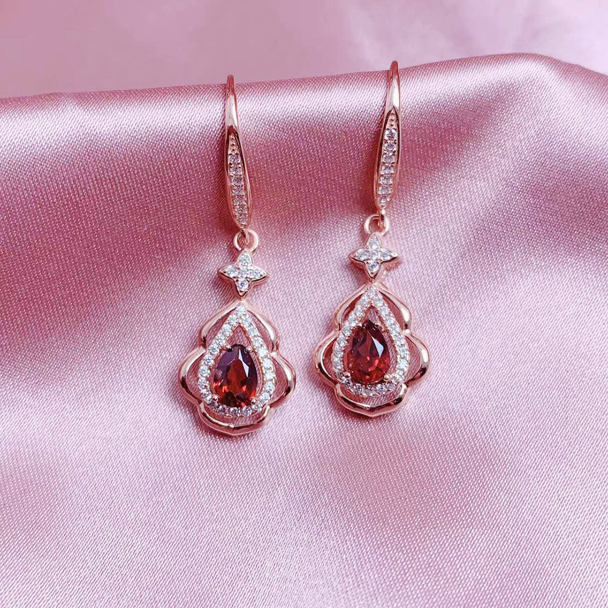 Rose Gold Red Agate Drip Shape Dangle Earrings