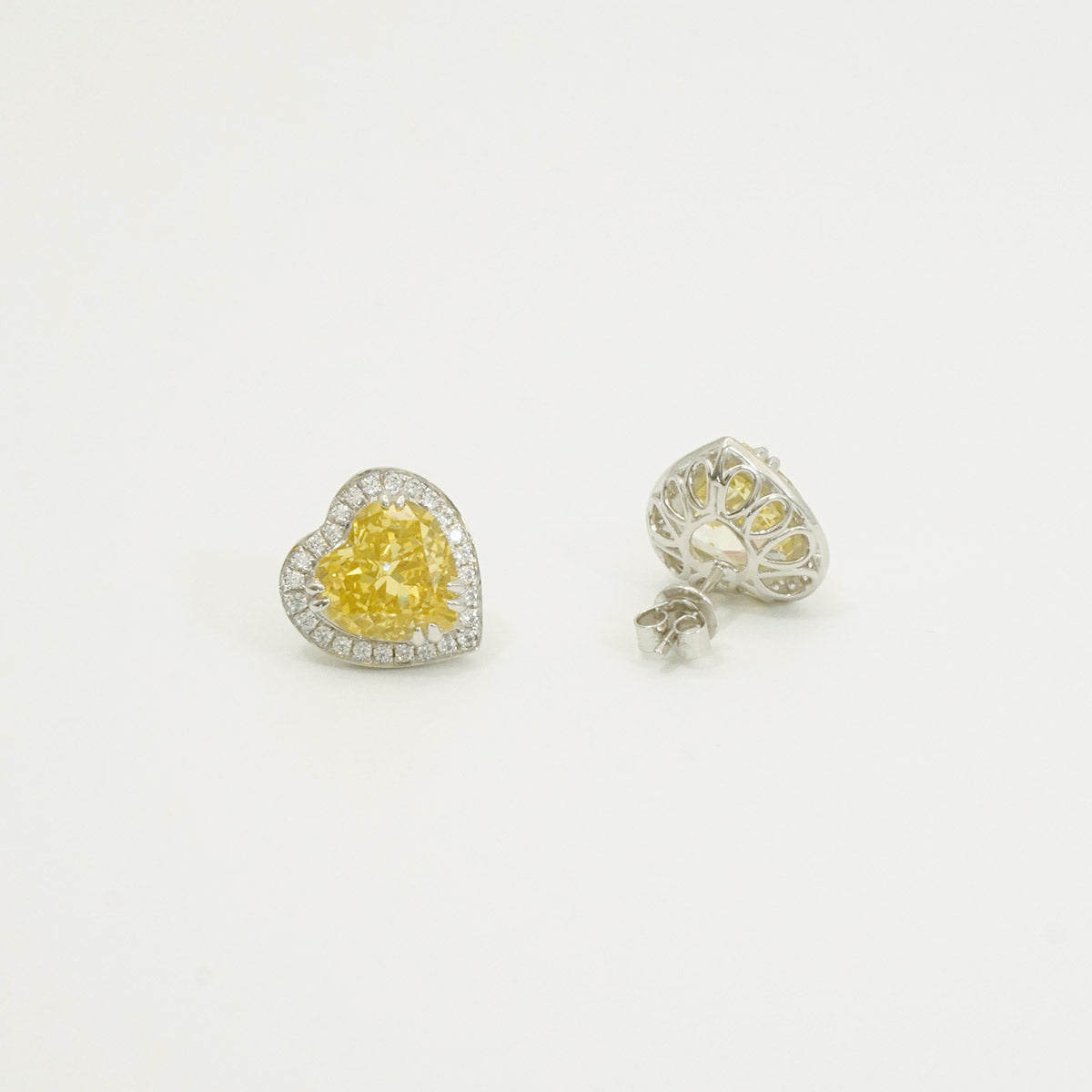 White Gold Plating Heart Shape Yellow Sapphire Full Stones Stud Earrings