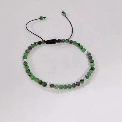 Red and Green Stone Bead Woven Bracelet