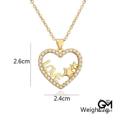 Color Stones Hollow Heart & Star Pendant Necklace