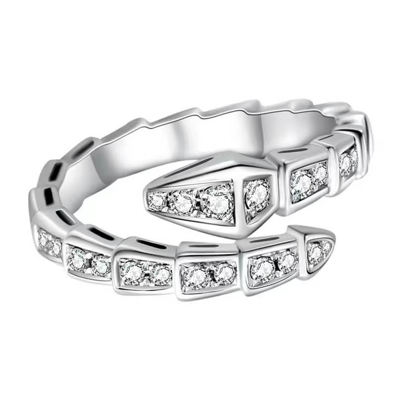 Light Luxury Full Diamond Niche Design Small Snake Ring with Diamond Opening Snake Bone Ring