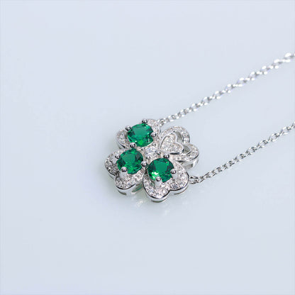 Hollow Classic Four-leaf Clover Emerald Full Stones Chain