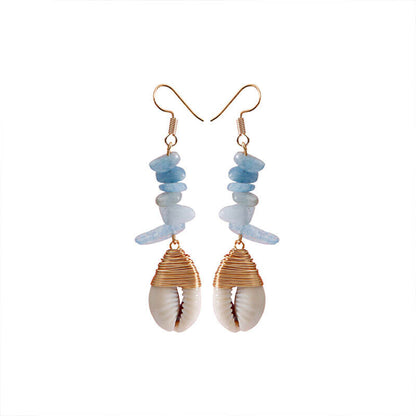 Resort Ocean Style Natural Shell Conch Earrings Haute Chic Bohemian Women's Fashion Hand-woven Earrings