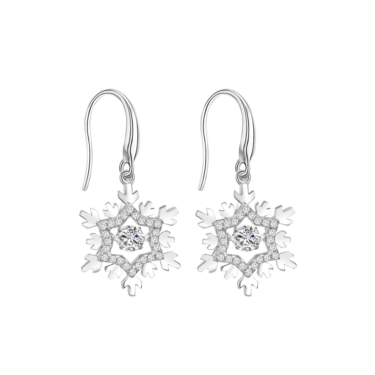 White Gold Snowflake Shape Full Stones Beating Shinny Dangle Earrings