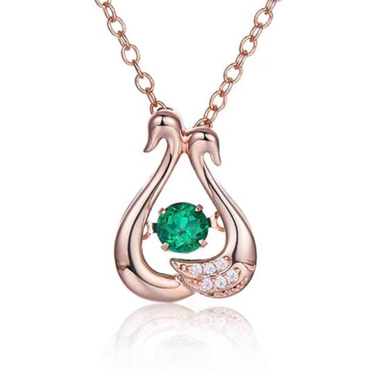 Rose Gold Two Swan Hollow Beating Emerald Chain