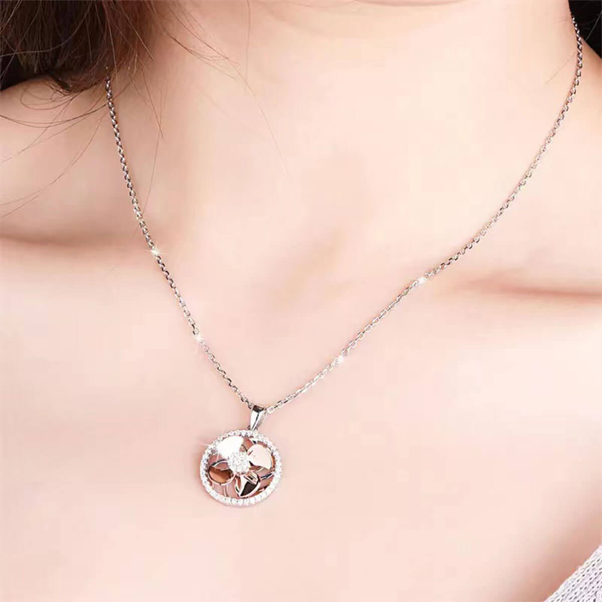 White & Rose Gold Fan Shape Pendants Chains