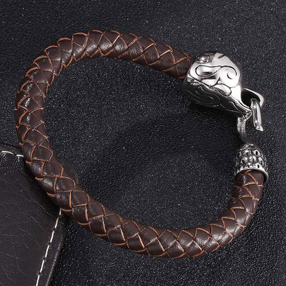 Trendy Bracelet Personalized Men's Stainless Steel Snake Buckle Leather Bracelet