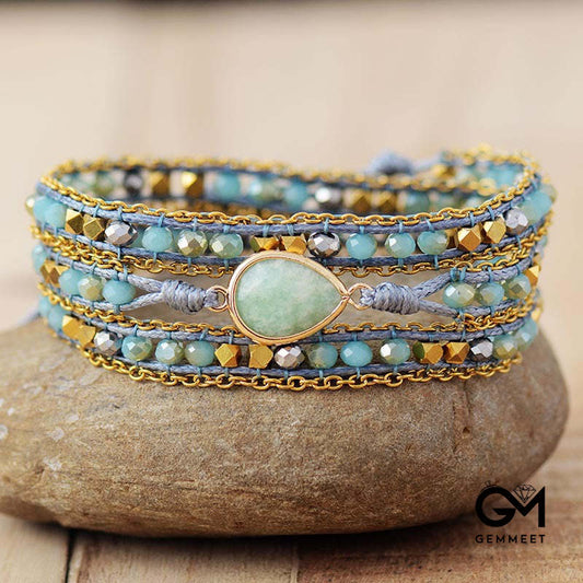 Amazonite Crystal Multi-Layered Braided Bracelet