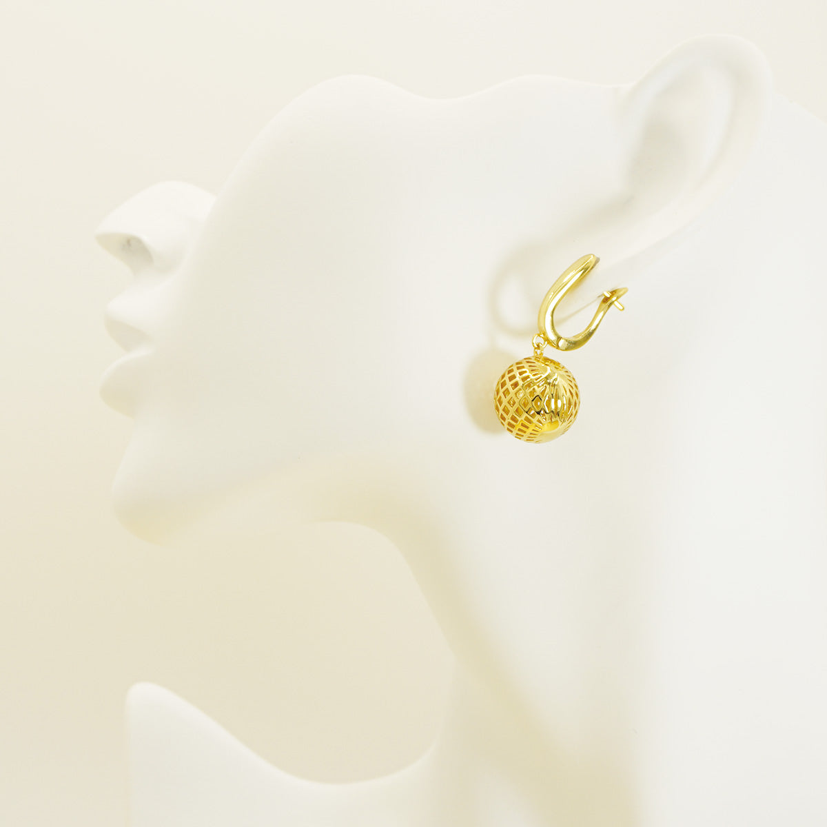 Spherical Hollow Design Ball Gold Dangle Earrings