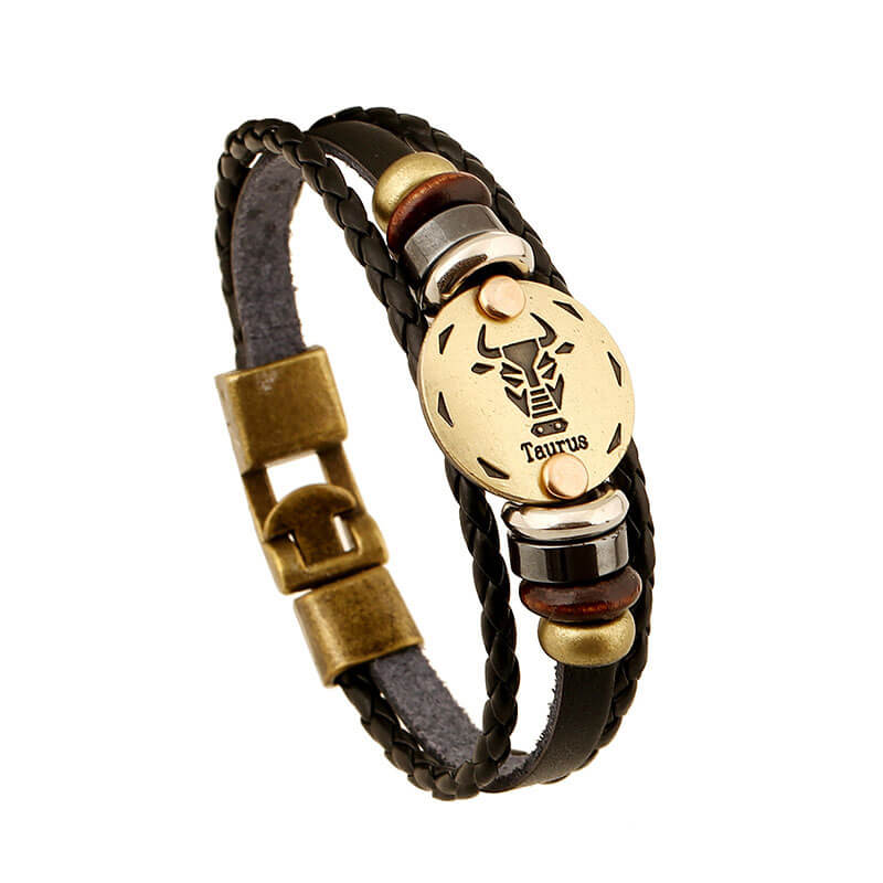 Zodiac Cowhide Simple Multi-layer Retro Braided Couple Leather Bracelet