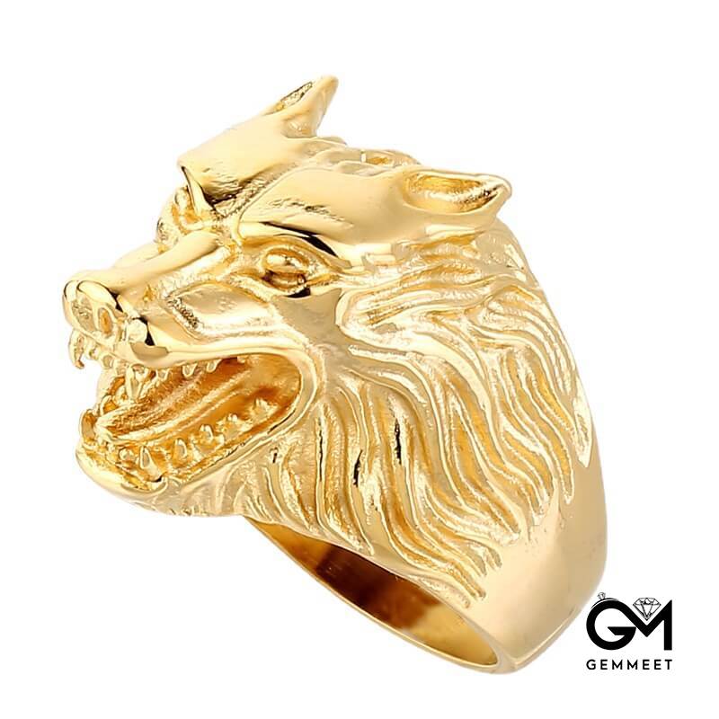 Gold Black Vintage Wolf Head Stainless Steel Ring