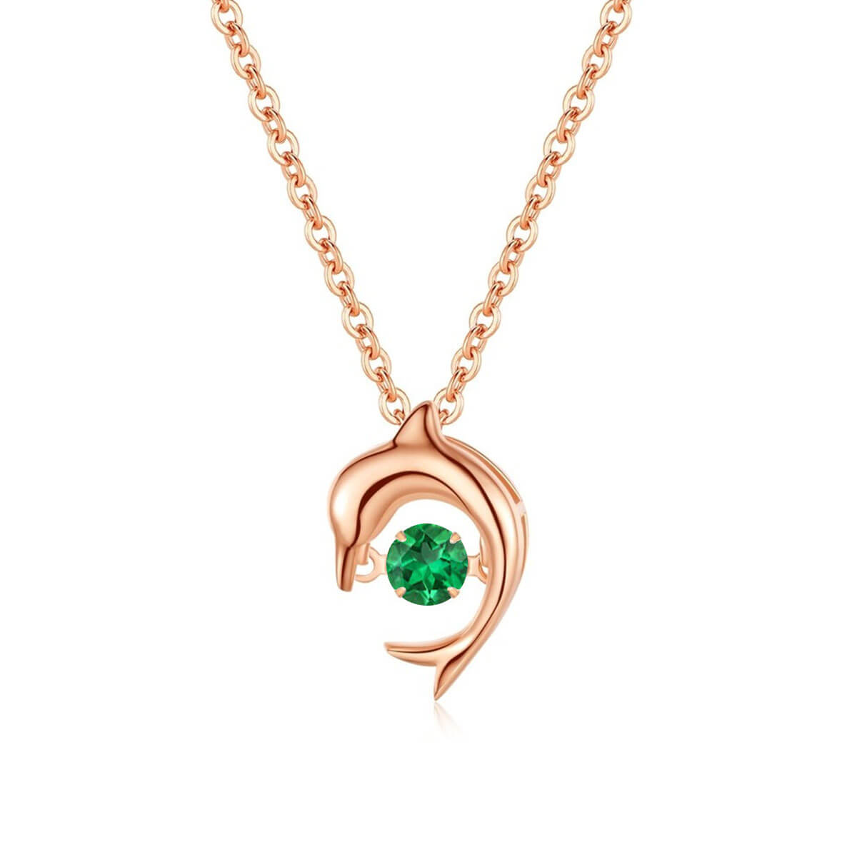 Rose Gold Dolphin Shape Beating Emerald Chain