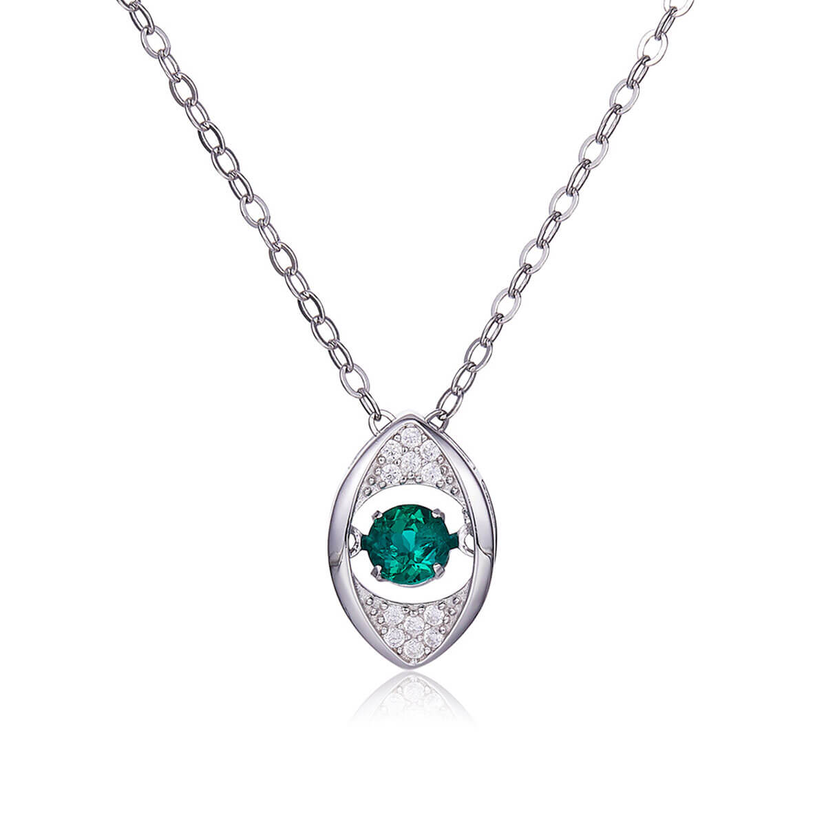 White Gold Devil Eye Full Stones Beating Emerald Chain