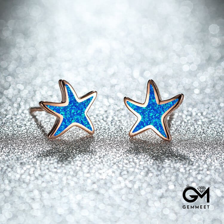 Blue Opal Starfish Earrings