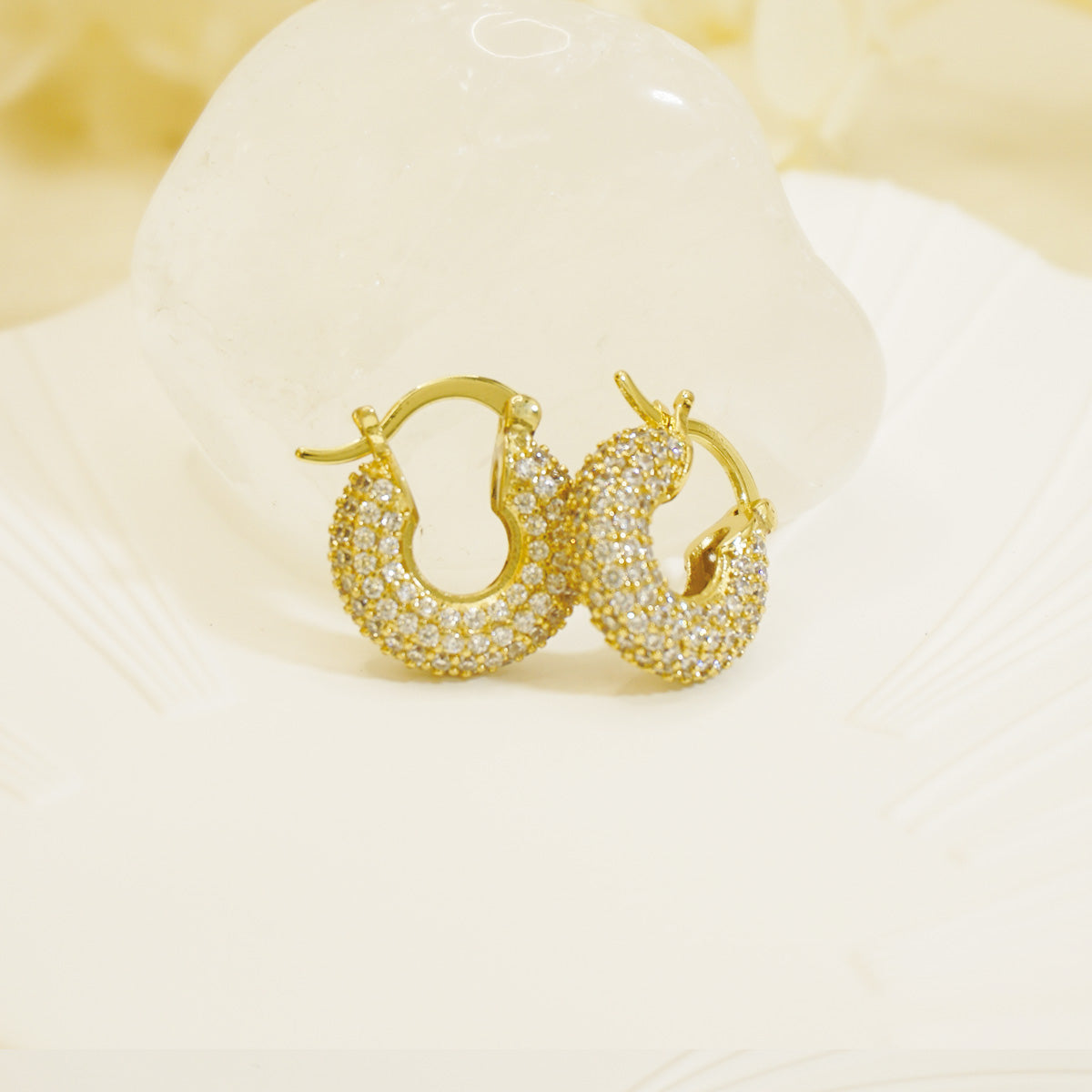 Full Stones Gold Chunky Hoops Earrings