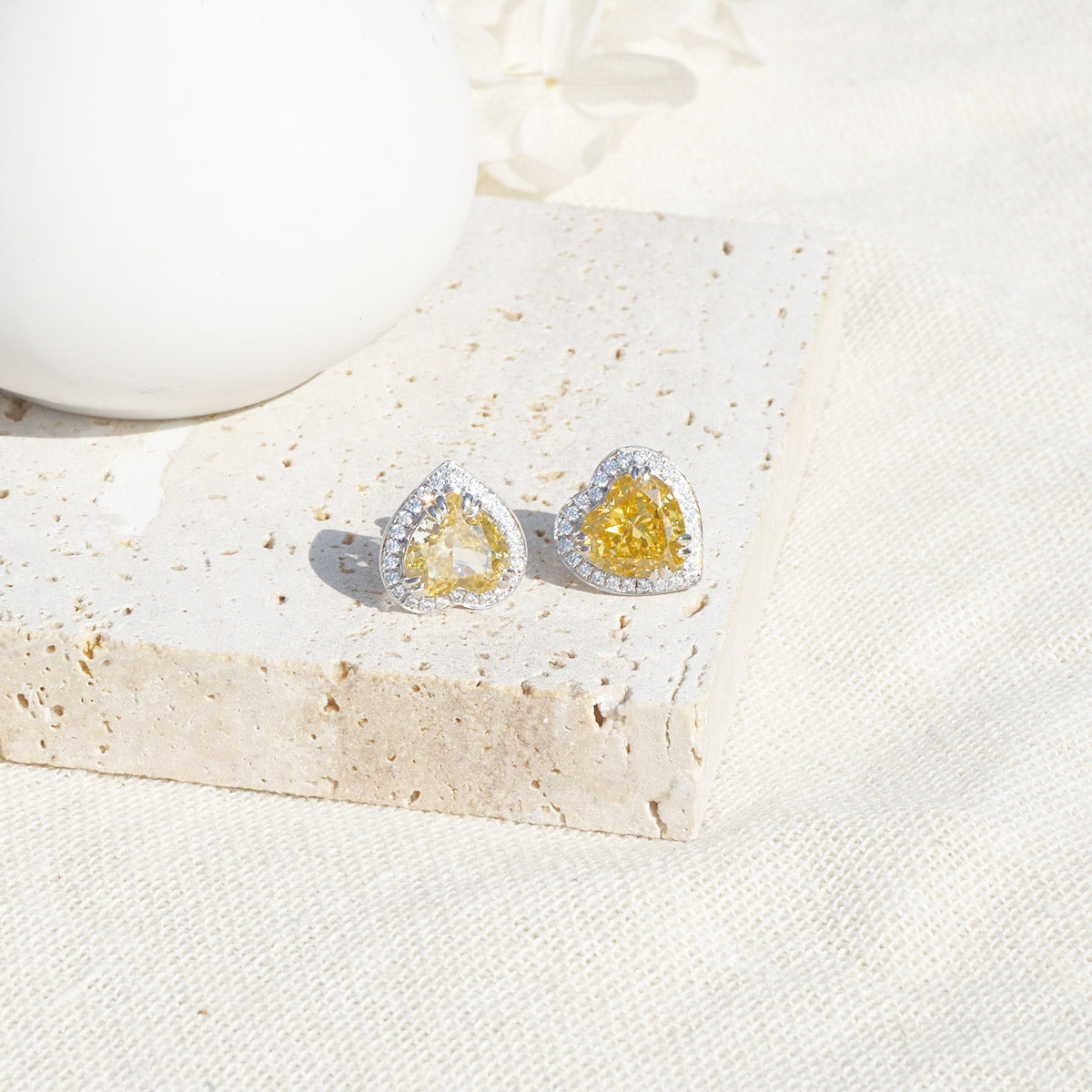 White Gold Plating Heart Shape Yellow Sapphire Full Stones Stud Earrings