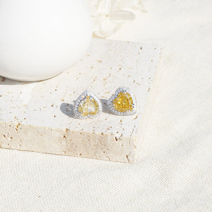 White Gold Plating Heart Shape Yellow Sapphire Full Stones Stud Earrings