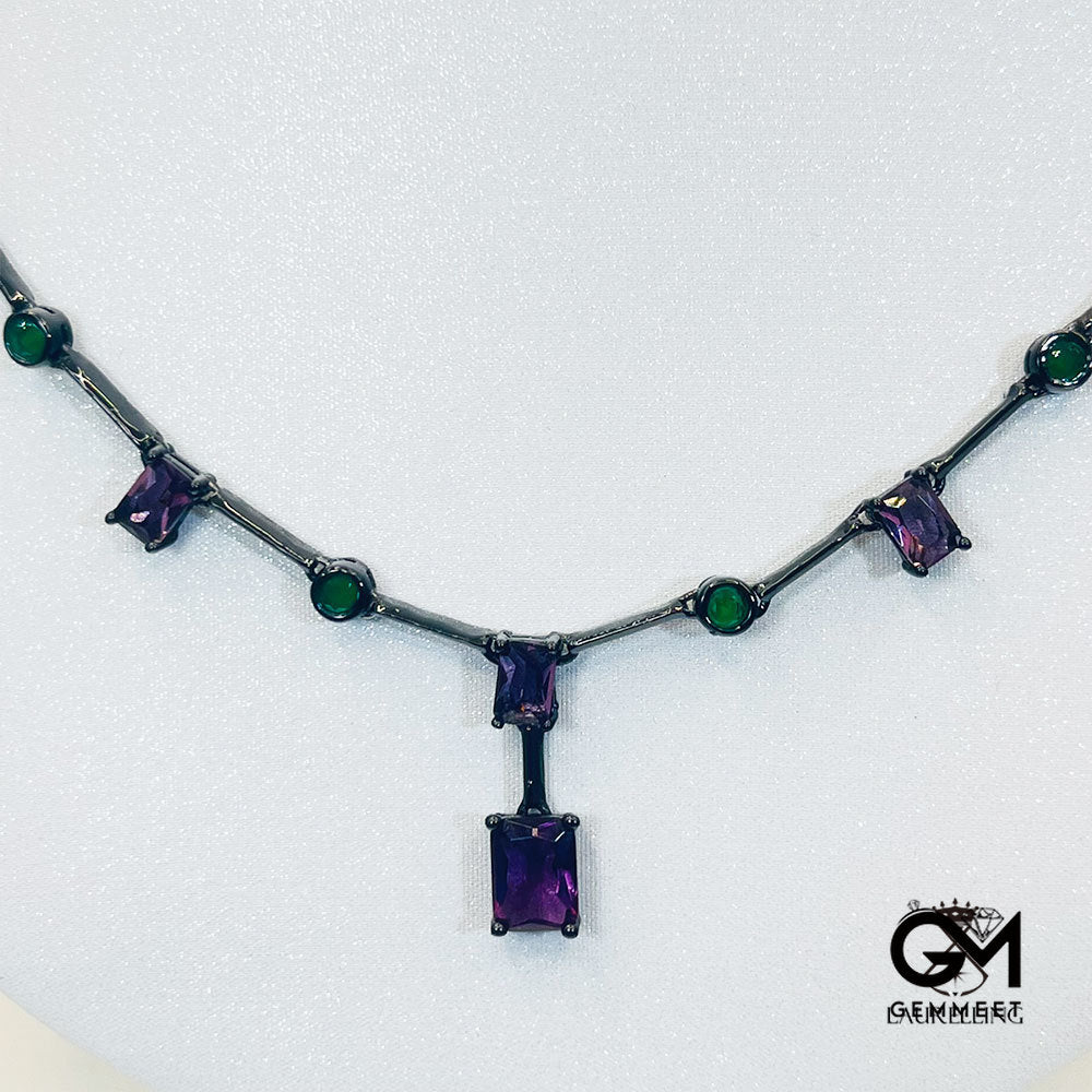 Square Purple Stone Pendant Necklace