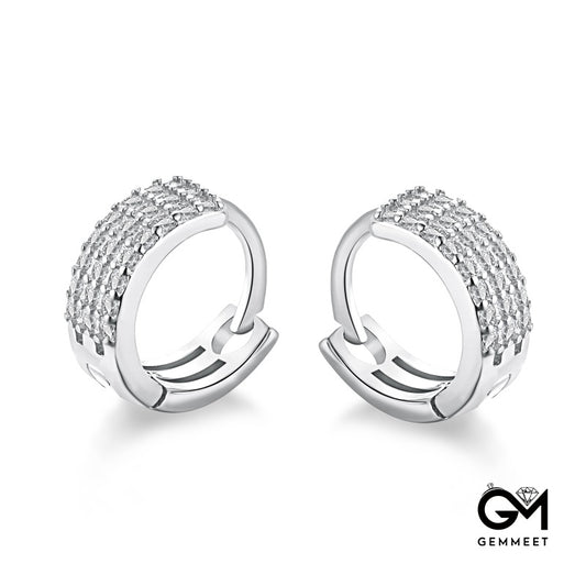 S925 Silver Three Row Zircon Earrings