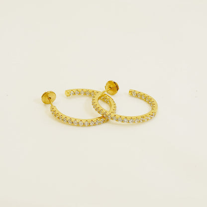 Golden White Stones Hoop Earrings